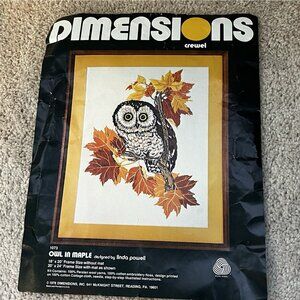 1978 Dimensions Crewel Kit #1073 Owl In Maple Linda Powell Started Needlecraft